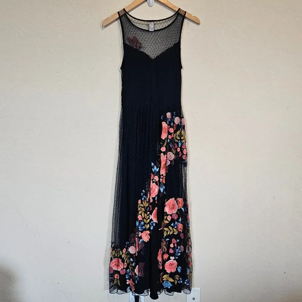 Sundance Kiera Hummingbird Floral Embroidered Midi Dress Women's‎ 2 Party Boho